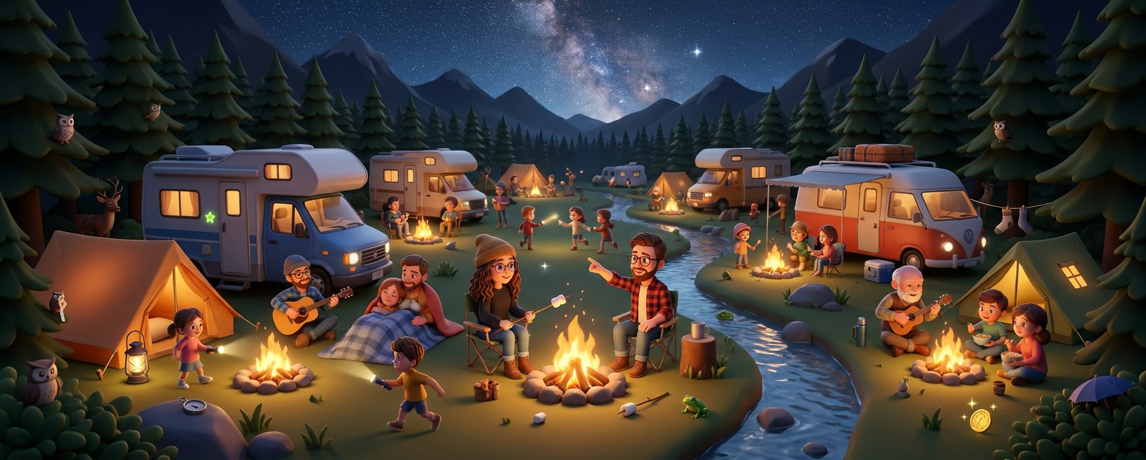 Illustriertes Paar am Lagerfeuer in norwegischen Bergen – Beispiel-Cover Erinnerungsbuch