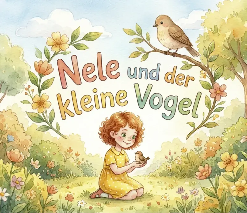 Vorderseite des Bilderbuchs „Nele und der kleine Vogel“ mit Nele als Hauptfigur